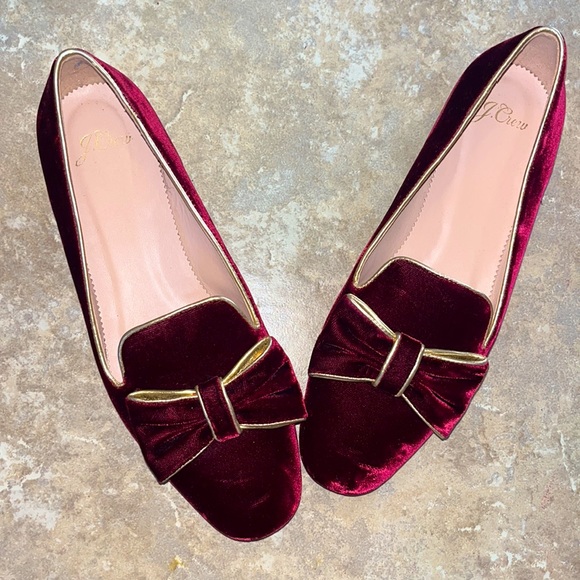 ❤️Host Pick❤️ Brand New J. Crew Burgundy Maroon Ballerina Velvet Loafers - Picture 1 of 11